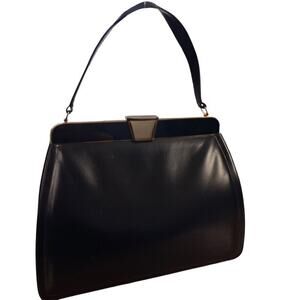 Dofan Womens Black Gold Leather Handbag Vintage Hinge Purse Kiss Lock Satchel